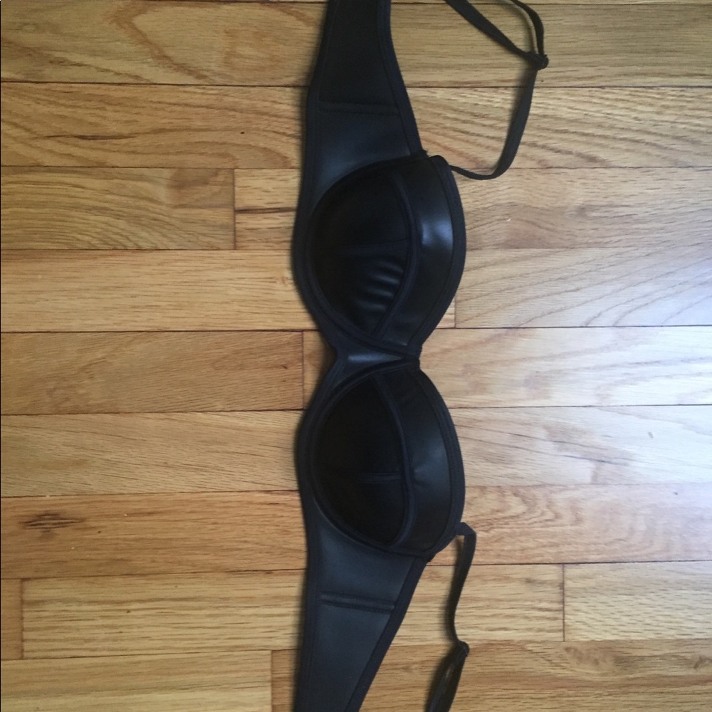 Pleather faux leather black bra crop top medium